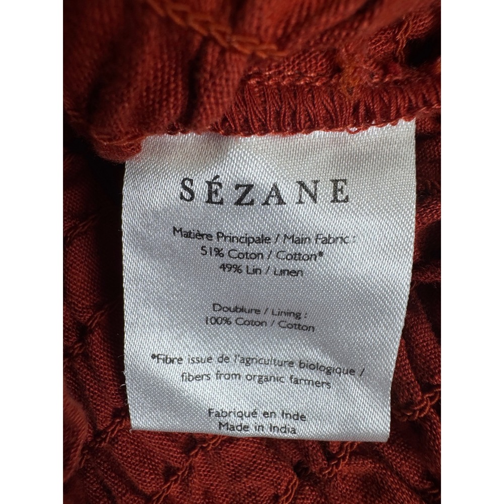 Sezane Red Smocked Puff Sleeve Crop Top Cotton Linen Blend Sz 46 NEW - Picture 8 of 9